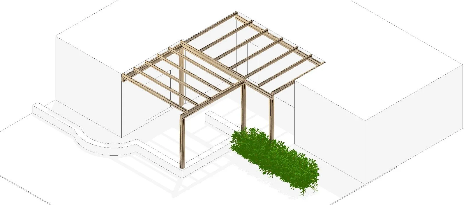 Propuesta — la misma estructura, más de cerca, sobre la terraza a la que dará sombra
